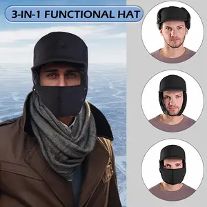 Men Winter Trapper Hat with Ear Flap Thermal Fur Warm Hat Insulated Baseball Cap with Face Cover neck warmth windproof winter hat