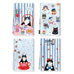 Funny Cat Kitchen Towels Soft Thick Cotton Blend Cute Hand Towels, 16 x 24'' Absorbent Dish Cloth for Kitchen Home Decor, Housewarming, Birthday Gifts for Cat Lover, Set of 4