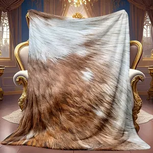 1pc Brown And White Fur Texture Pattern Theme Pattern Flannel Blanket Soft High-definition Digital Printing Cooling Blanket Suitable For All Year Round! 100% Polyester Fiber, Perfect Gift, Suitable For Family And Friends All Year Round