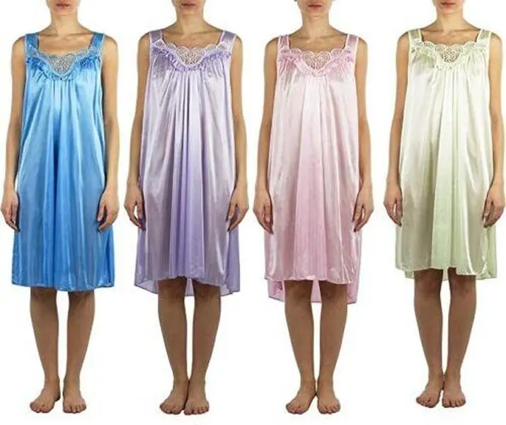 Women's Elegant Silky Lace Accent Sheer Nightgowns - 4-Pack Assorted Colors, Comfortable Soft Fit, Size Medium-4X, Women's Sleepwear & Loungewear