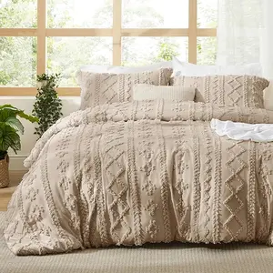 Bedsure Tufted Boho Decorative Bedding Set Comforter Boho Bed Set, GentleSoft 3 Pieces Farmhouse Shabby Chic Embroidery Bedding, Soft Jacquard Comforter for All Seasons