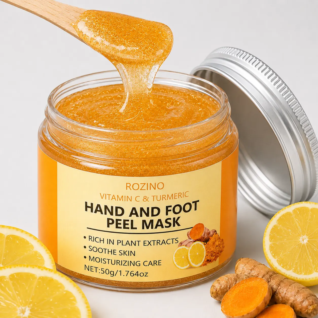 Vitamin C & Turmeric Peel-Off Hand & Foot Mask, 50g Deep Moisturizing Hydration Treatment for Adults, Brightening Exfoliating Care for Healthy Skin Texture