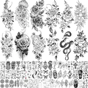 64 Sheets Long Lasting Flower Temporary Fake Tattoos For Women Arm Neck, Jellyfish Sunflower Moon Rose For Adults Girl, 3D Temp Realistic Snake Tatoo Stickers Serpent Peony Floral Kids cohesive tattoos