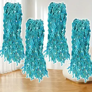 4pcs Party Decoration Background Party Decorations Wavy Blue Metallic Foil Tassel Suitable for Birthday Party Decoration Halloween Decoration Foil Suitable for Bachelor Party Party Streamers Pack Photo summervibes