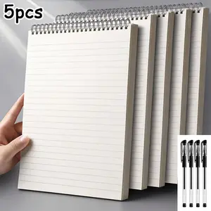 5-Piece Set Includes Spiral Notebook, Spiral Bound Notepad + 4 Pens, Simple Style Loose-Leaf Notebook, Composition Notebook, A6/a5/b5/a4 Sizes, 80 Pages, Detachable Binding