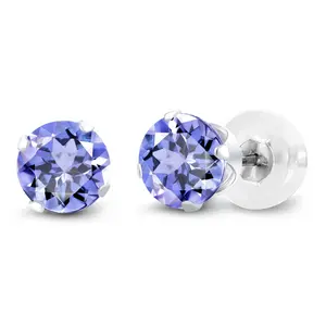 10K White Gold Tanzanite Stud Earrings For Women Men (1.00 Cttw, Gemstone Birthstone, Round 5MM)