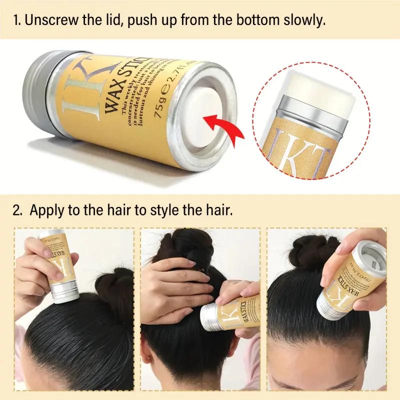 4 Counts Hair Styling Wax Stick Set with Brush & Combs, Long Lasting Non-Greasy Hair Wax Stick for Flyaways, Wigs & Loose Strands, Moisturizing Non Sticky Hair Styling Product for Men Women, Sleek Shine Finish