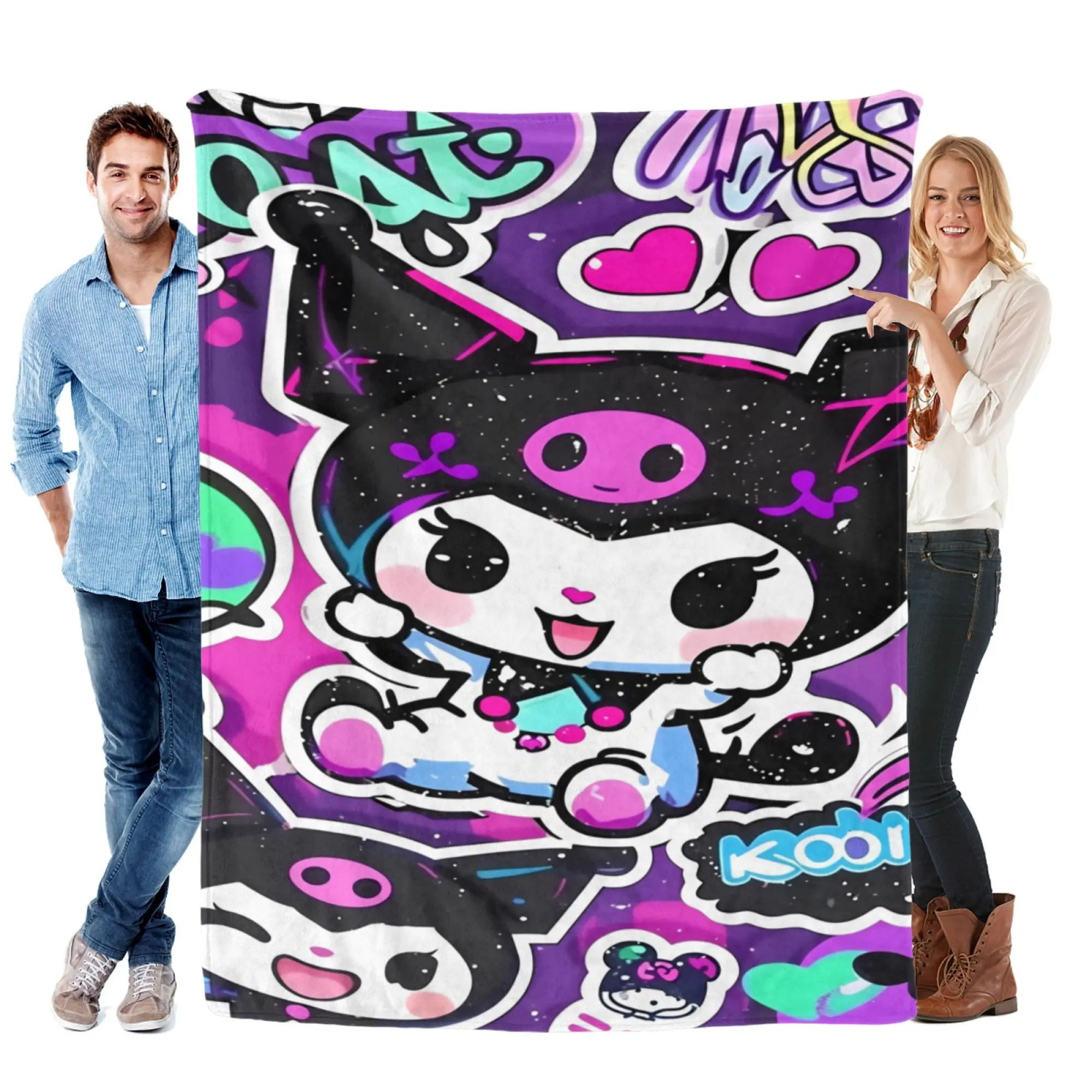 Kuromi Super Soft Purple Fleece Blanket - Vibrant Pop Art Sanrio Room Decor