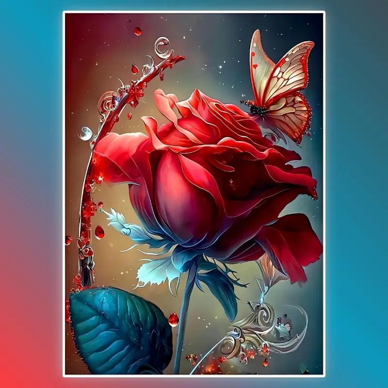 Flower & Butterfly Pattern DIY Diamond Art Colorful Painting without Frame, 5D Diamond Art Crafts Kit, Handmade Art Crafts for Home Decor