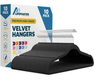 Lifemaster Velvet Clothes Hangers – with 360 Degree Swivel Hook and Non-Slip Shoulder Notch, Holds Up to 10 lbs, Heavy Duty Hanger Set, for Organizing Suit, Dress, Coat, and Clothes, Pack of 10