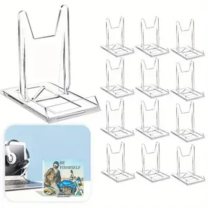 12 Packs Adjustable Clear Display Holder, Acrylic Book Stand For Display, Easel Collector Stand For Home Office School Comic Album CD Magazine Postcard Artworks
