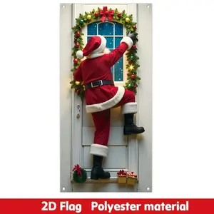 1pcDurable Polyester Christmas Porch Banner, Santa Climbing Door Design, Vibrant Outdoor Holiday Decoration, Non-Fading Festive Decor, Window Flags