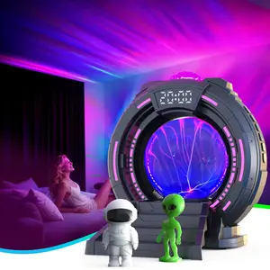 Galaxy Light Aurora Projector Night Light, Bedroom Led Lights, LED Nebula Projection Lamp for Bedroom with Timer, Alarm Clock, Space Buddies (Astronaut Alien), White Noise Bluetooth Music, Touch Plasma Ball, for Holidays & Birthdays