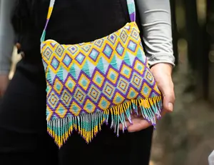 Purple Rain - Native Beaded Purse in Soft Pastel Tones - Handmade by Huichol Artisans - Mother Sierra
