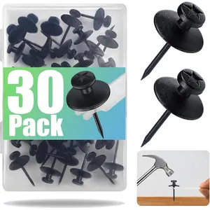 30 Pack Double Headed Picture Hanging Nails, Thumb Tacks, Push Pins for Wall Hangings, Wall Hooks for Home Office Photo Decor, Black