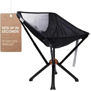 CLIQ Portable Chair Version ClassiQ 1.0 - Collapses to Size of Water Bottle - Lightweight Folding Chair for Camping - Outdoor Chair Supports 350 Lbs - Camp Chair Outdoor Adventures - Black