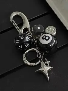Trendy Y2K Creative Design Dice Keychain, Punk Fashion Unisex Bag Charm, Star-Shaped Pool Ball Key Ring, Unique Accessory for Men and Women, Keychain for Purse, Key Charms, Keychain Collectibles