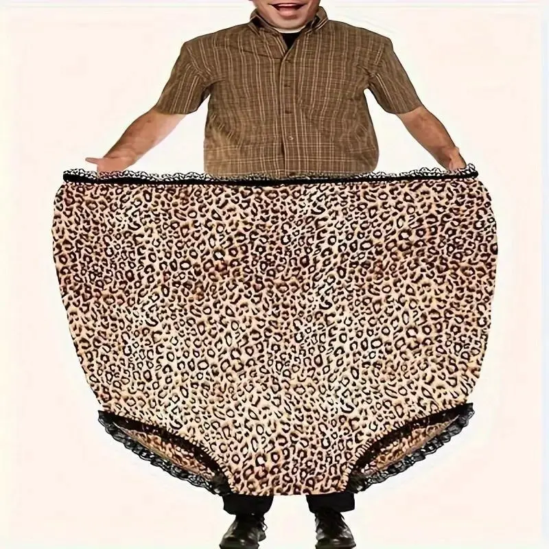 Plus Size Leopard Print Lace Trim Novelty Granny Panties - 1-Piece Extra Large Unisex Underwear, Party Prank Accessory, Gag Gift for Friends, One-Piece