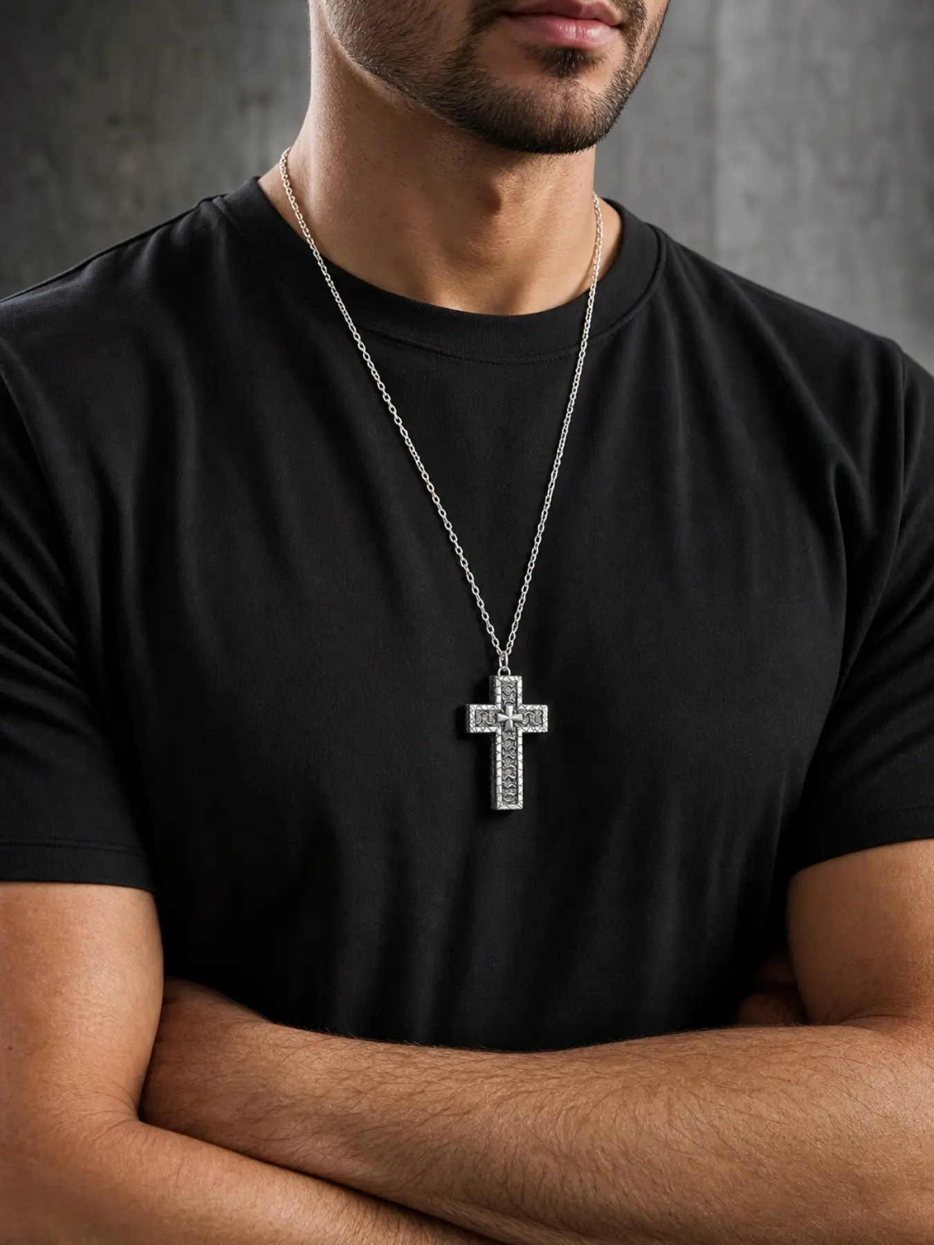 Cross Necklace with Secret Compartment, 3D Printed Charm, 1.96 Inch Length, Unisex Fashion Pendant, Casual Style, All Seasons, Cross Medallion Pendant, Dainty Cross Necklace, Cross Necklace Chain, Cross Chain Design
