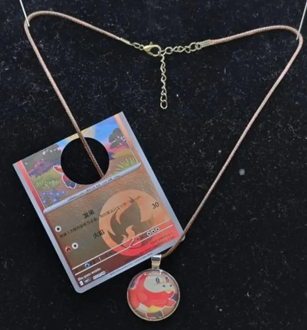 Resin Pendant Necklace with Anime Fire Croc, Handmade Unisex Collectibles for Casual Wear, Adjustable 18-20 in Leather Chain, Anime Necklaces