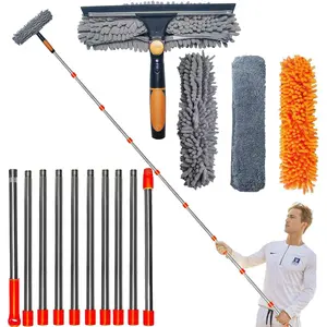 20 ft+ Reach  Window Cleaner Duster 2 in 1 Rotatable Window Cleaning Tool Kit with 3-14 ft Extension Pole, Window Washing Equipment for Indoor Outdoor Window  Glass - 3 Pads