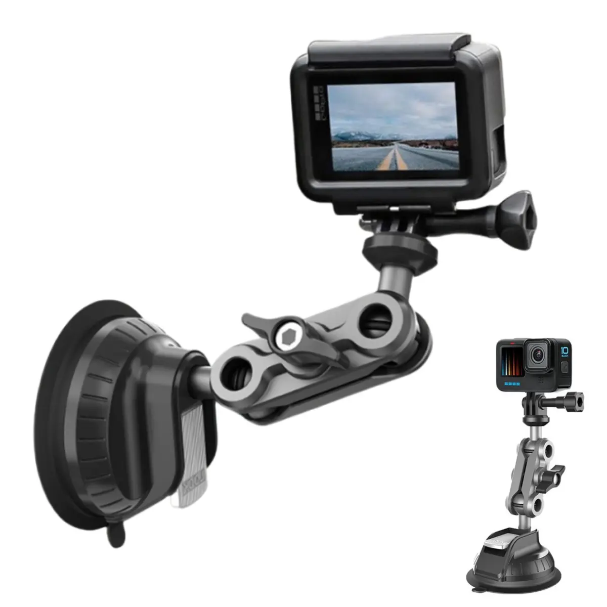 360° Rotatable Suction Cup Universal Car Mount, Adjustable Dashcam Holder Stand Bracket with 1/4" Quick Release Holes, Vlogging Gear for GPS DVR Action Cam GoPro Hero 13/12/11/10/9/8/7/6/5/4/3, Camera Mount, Filming Setup