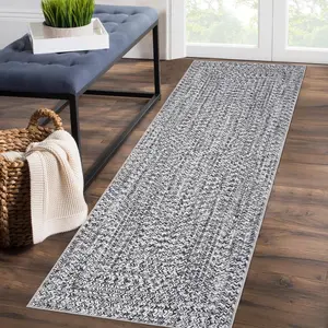 GARVEE Runner Rug 2x8 Washable Rug Non Slip Printed Braided Hallway Runner Carpet Solid Printed Weaving Low Pile Floor Cover for Kitchen Laundry Room Entryway, Grey/ 2'×8'
