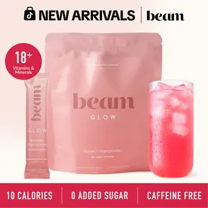 Beam Glow Daily Women's Superblend, 15 single-serve packets per bag, Supplement For Hair Growth, Stronger Nails & Skin Health. Hormone Balance. Vegan & Caffeine-Free