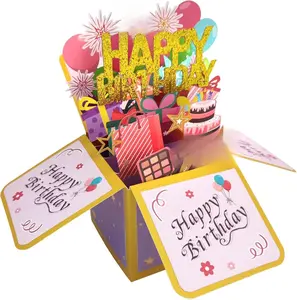 Funny Happy Birthday Pop Up Card, Sweet 3D Birthday Gift Box for Adults and Kids with Envelopes, Unique Handmade Foldable Celebration Cards for Daughter, Son, Mom, Dad, Friend