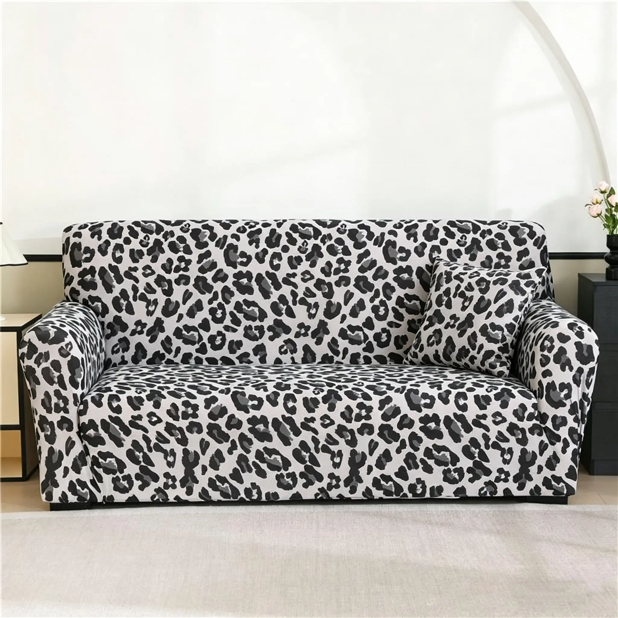 Leopard Print Sofa Cover with 1 Pillowcase, 1 Count Soft Comfortable Breathable Elastic Washable Sofa Slipcover, Couch Cover, Sofa Protector for Home Living Room, Bedroom, Hotel