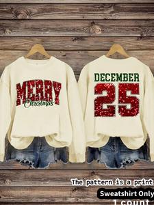 women's casual christmas theme pullover sweater, soft long sleeve round neck sweatshirt, comfortable daily wear