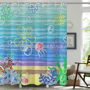 Cute Beach Ocean Shower Curtain,Sea Ocean Anime Bathroom Curtain,Funny Cute Waterproof Fabric Shower Curtains for Bathroom