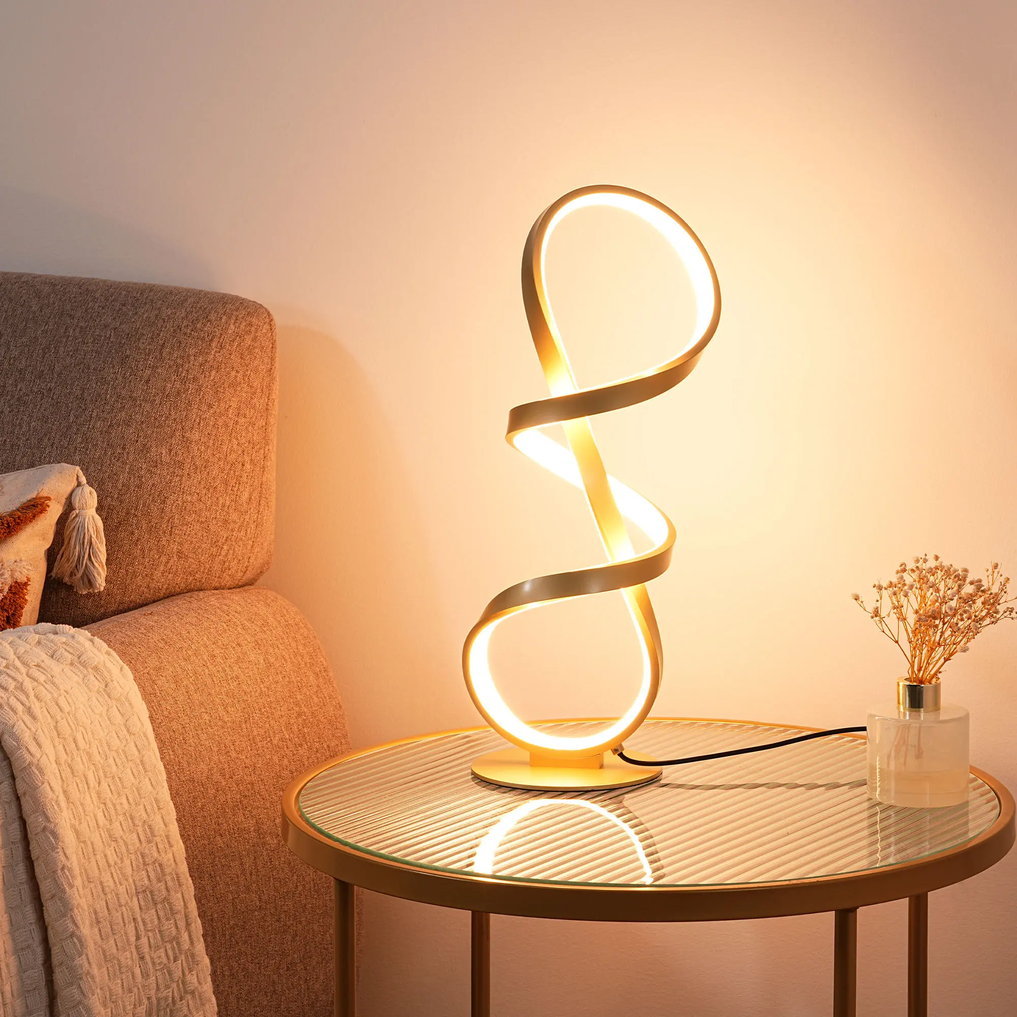 EDISHINE Minimalist Nordic 3D LED Touch Control Ambiance Angled Table Lamp, Stepless Dimmable Eye-Caring Optical Illusion Desk Lamp, Desk Accessory for Bedroom, Living Room,campingessentials,outdoorfurnitureset,campinggear