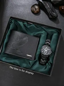 Men's Casual Watch Set with Cool Wristwatch, Multi-Card Wallet Combination, Perfect Holiday Gift, Fashion Quartz Analog Watches, Casual Trendy Wristwatch