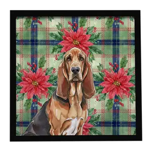 Carolines Treasures WDK8518MFP88 8x8 in. Liver & Tan Bloodhound Christmas Poinsettias Framed Metal Print, Wall Artwork, Flower-Themed Home Decor Gift
