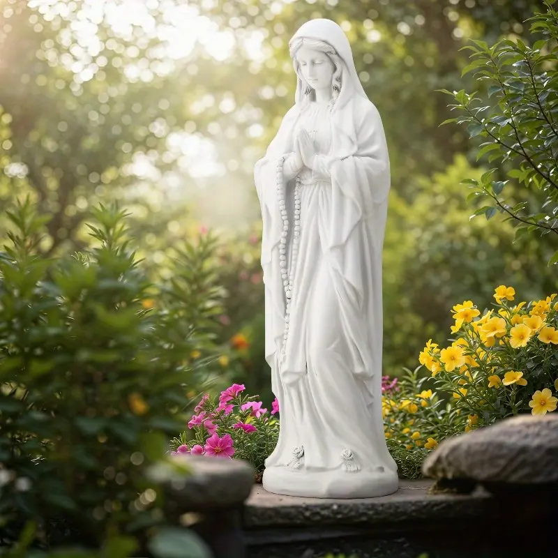 29" Antique White Virgin Mary Outdoor Statue Weatherproof Catholic Garden Sculpture with Praying Hands, Religious Decor for Patio, Yard & Church