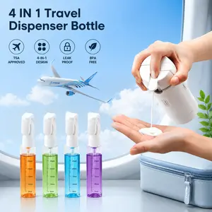 4-in-1 Ins Style New Modern Travel Dispenser Bottle, Leak-Proof Refillable Silicone Squeeze Container with Lock,Compact Lightweight Toiletry Organizer, Easy to Carry forBusiness Trips,