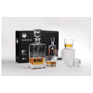 Custom Engraved Glass Decanter Set - 5-Piece Barware Set with 810ml Spirit Decanter and 4 Whiskey Glasses