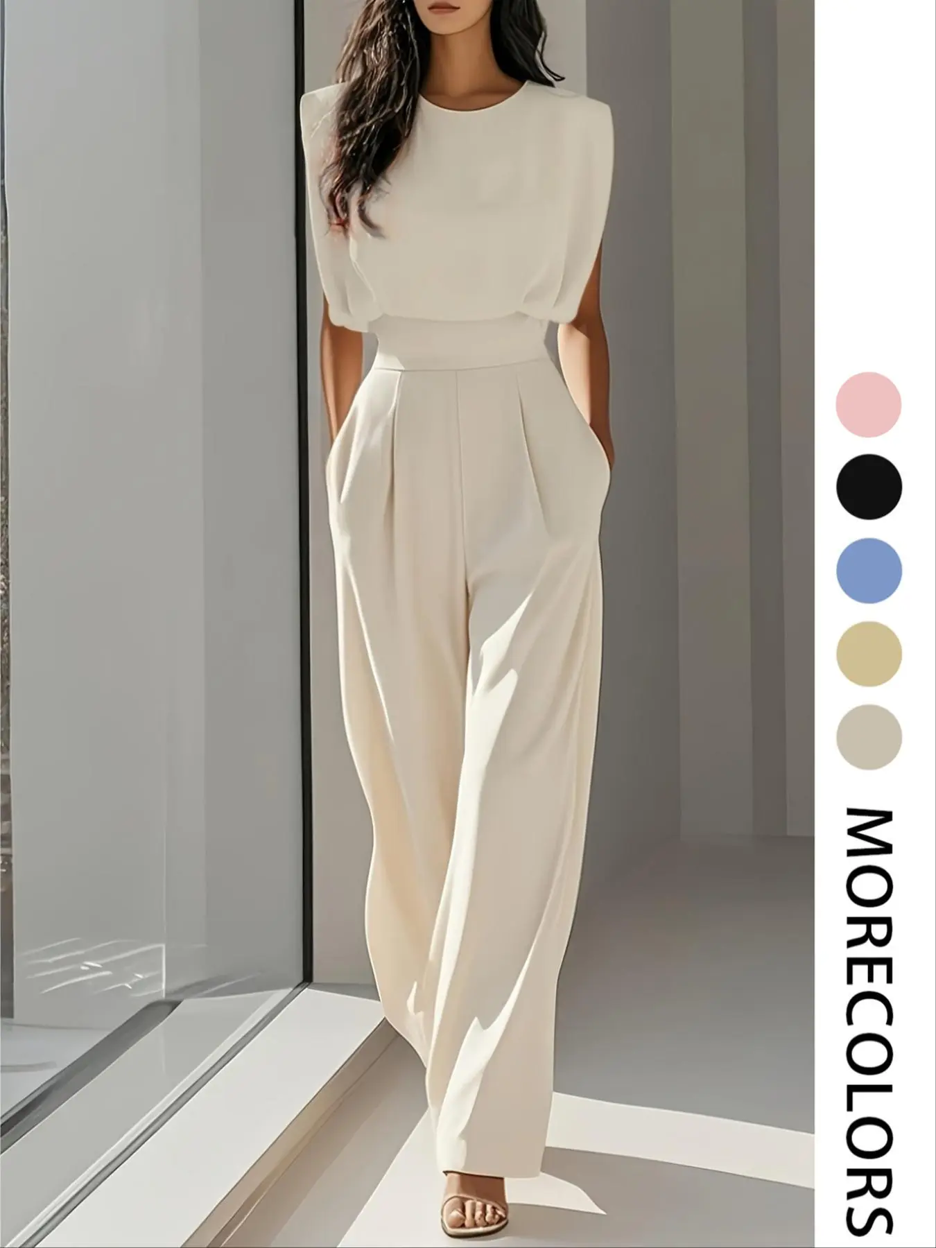 Women's Solid Color Sleeveless Jumpsuit, Elegant Fashion Commuter Jumpsuit for Daily Outdoor Wear, Women's Jumpsuit for Summer
