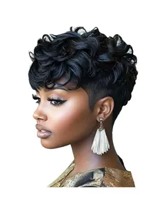 Short Curly  Pixie Cut Wigs Human Hair for Black Women Short Pixie Cut Wigs 100% Real Human Hair Lightweight Glueless Natural Black Layered Pixie Wig
