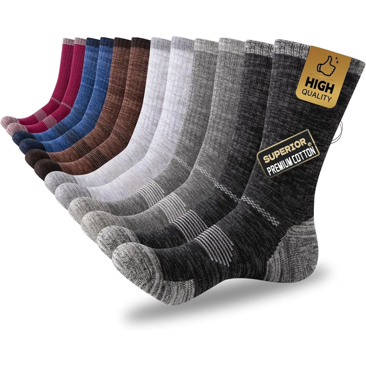 Men's 6-Pack Cotton Crew Work Socks, Cushioned Athletic Training Socks with Arch Support for Hiking and Running, Cushioned Training Socks, Workout Socks