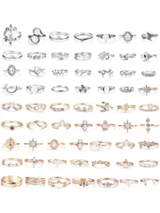 63Pcs Bohemian Stackable Knuckle Rings Set, Vintage Midi Finger Rings for Women, Boho Retro Multicolor Joint Rings