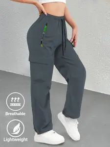Women’s Cargo Pants – High-Waisted Wide-Leg Quick-Dry Breathable Long Pants with Multiple Pockets, Sporty Casual Style