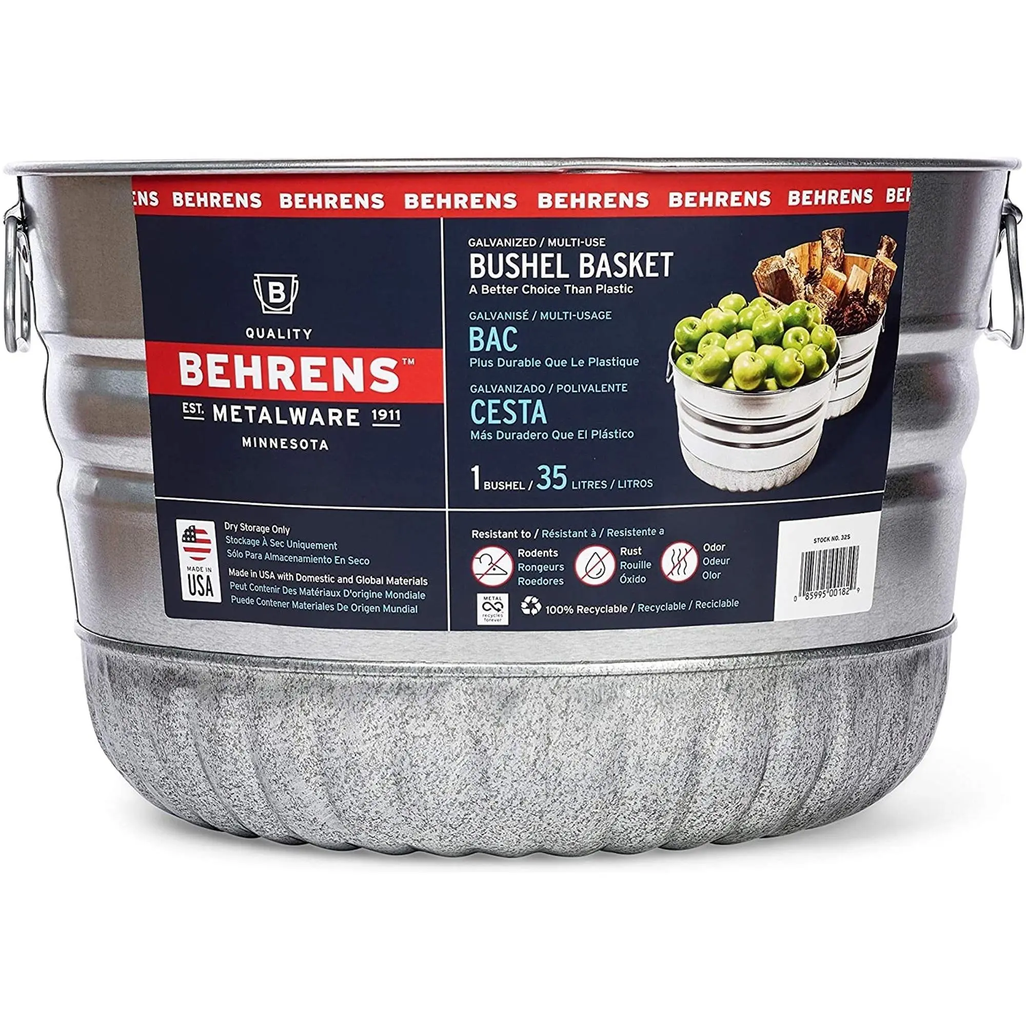 Behrens Galvanized Steel Bushel / Utility Basket, 1 Bushel (35 L)
