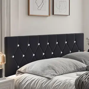 VECELO Upholstered Headboard Only Queen Full Size Velvet Diamond  Button Tufted Bed Headboard Sturdy and Durable 6 Adjustable Positions Modern Headboard Only Easy Assembly Black,Beige