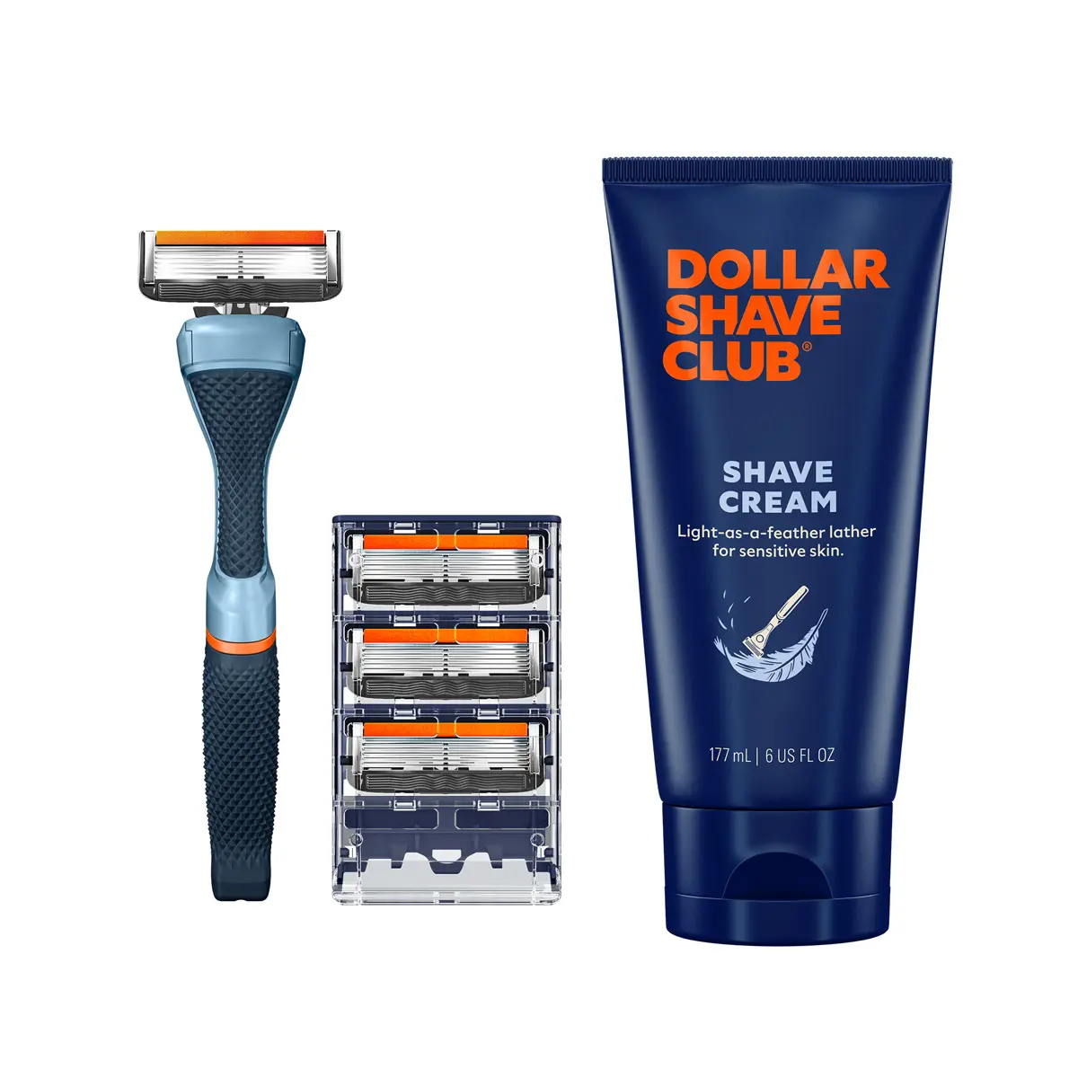 Dollar Shave Club Men's Razor Bundle – Diamond Grip Handle + Signature 6-Blade Refills (4ct) + Shave Cream
