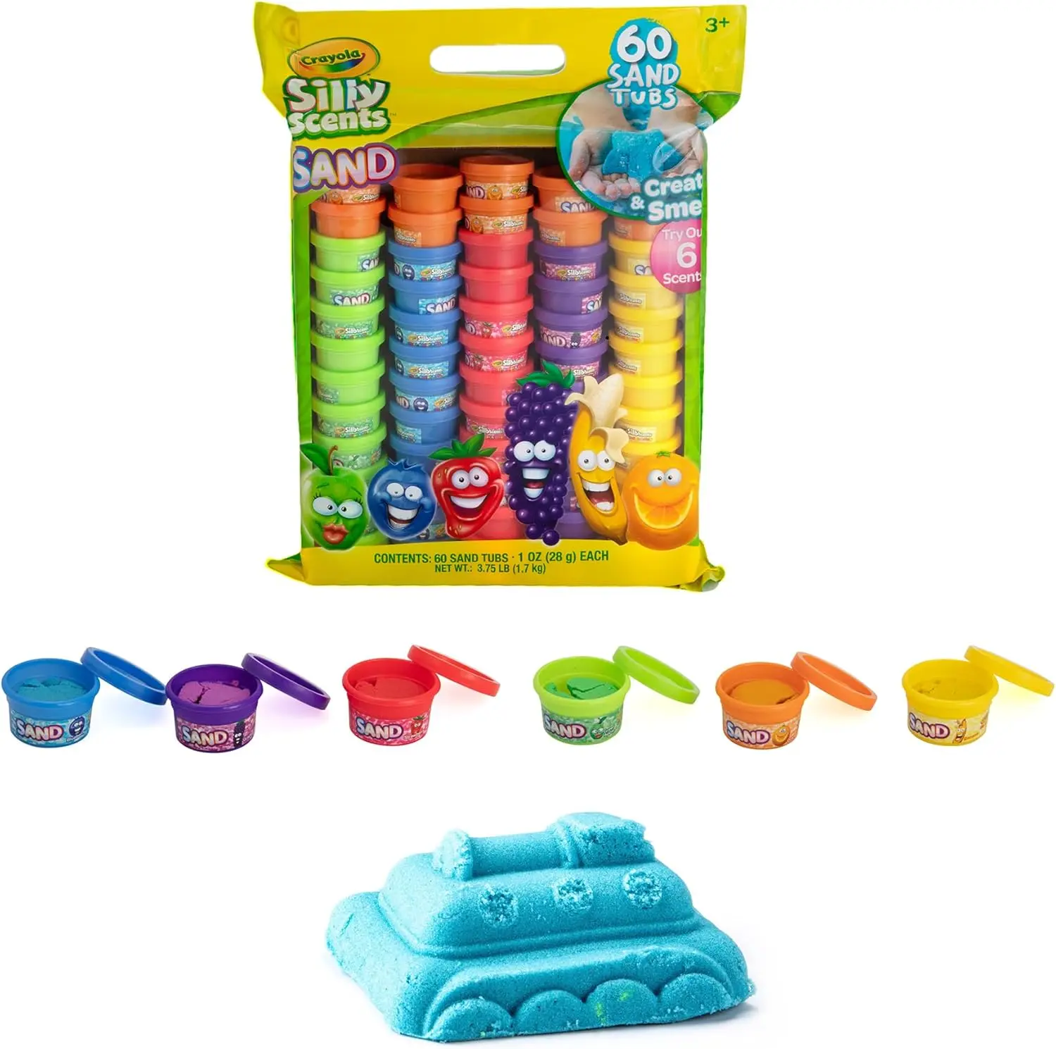 Silly Scents Play Sand – 60 Mini 1oz Tubs of Moldable Sensory Sand in 6 Bright Colors | Halloween, Valentines Day Party Favors, Trick or Treat Goodie Bags, Classroom Prizes, Sensory Toys, Happy New Year Gifts