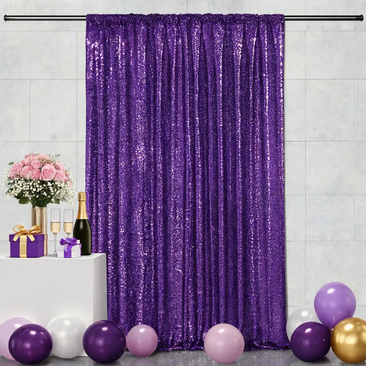 Purple Sequin Backdrop Curtain 1 Panel 4ft x 8ft for Wedding Reception Party Photography Birthday Halloween Christmas Decor