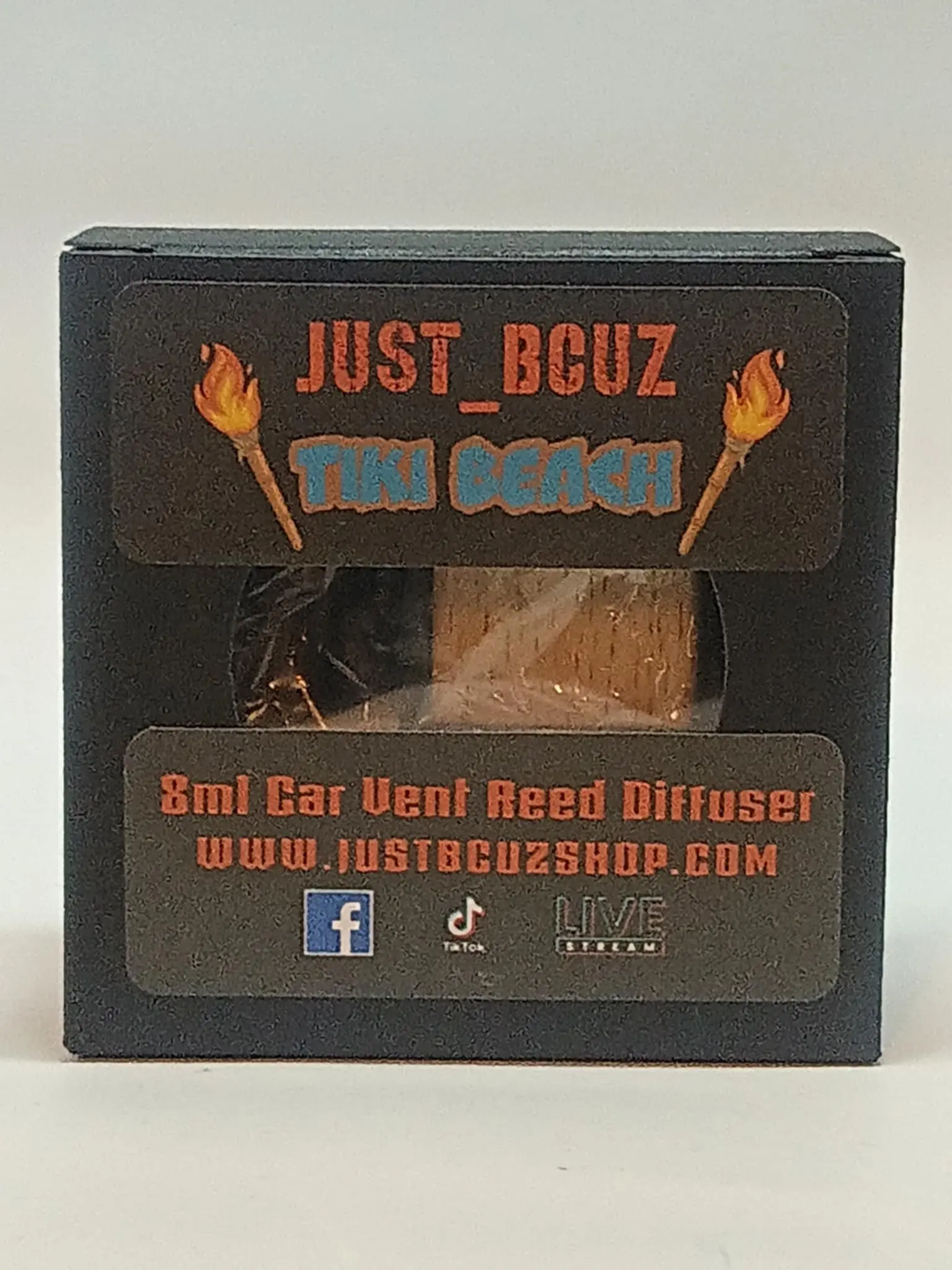 Just_BCUZ Tiki Beach 8ml Car Vent Reed Diffuser - Soft Coconut & Vanilla Scent - Premium Quality Glass Bottle Set