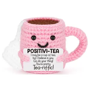 Christmas Crochet Tea Cup Best Friends Friendship Gifts for Friend BFF Women Birthday White Elephant Gifts for Besties Christmas Stocking Stuffers Cute Small Handmade Emotional Teacups Desk Decor Christmas Theme